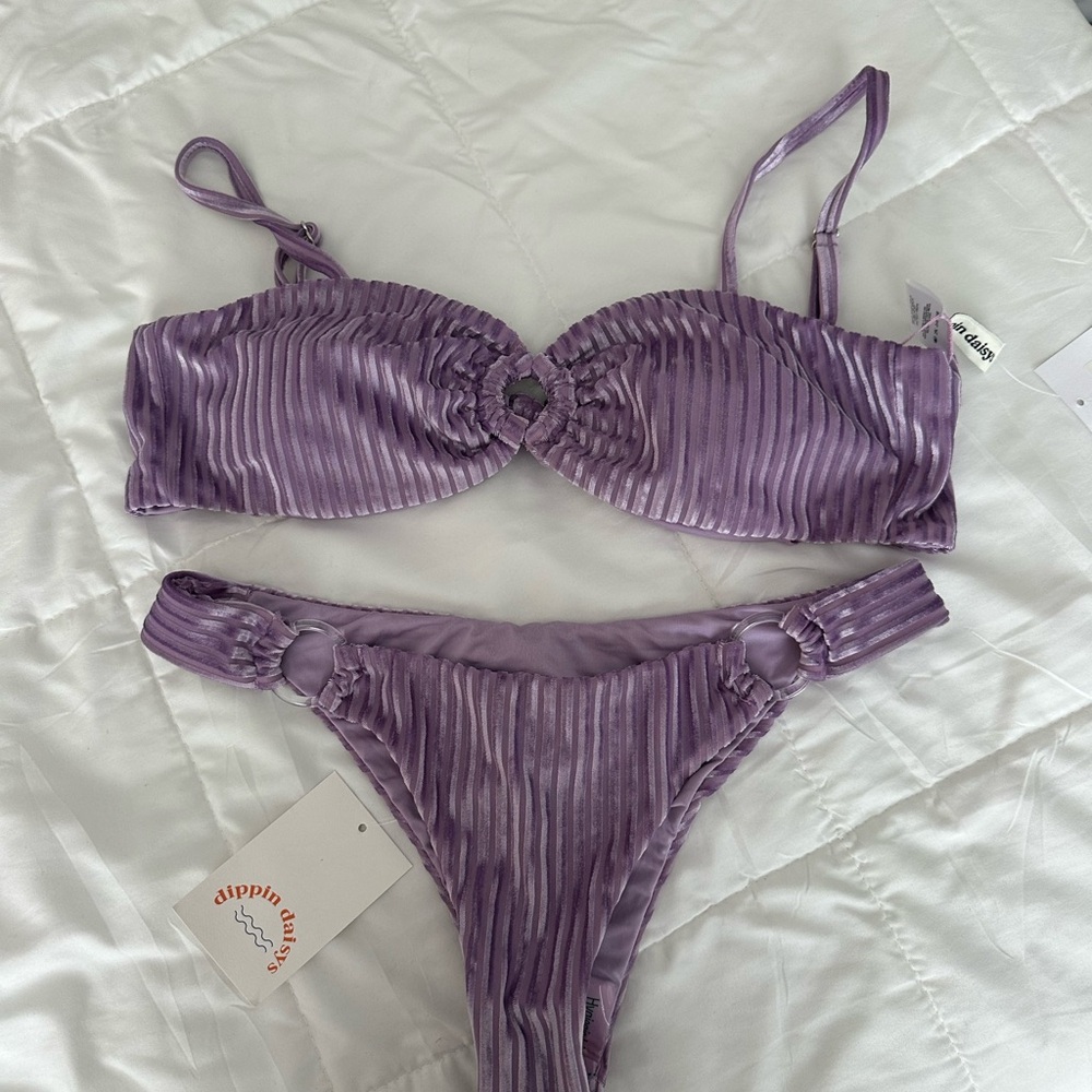 Dippin' Daisy's Lavender Ribbed Ring Bikini Top & Bottom Set